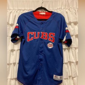 True Fan MLB Chicago Cubs Button Up Blue Baseball Jersey